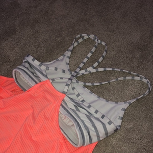 Athleta Workout Athletic Top Sports‎ Bra Orange White Gray XS